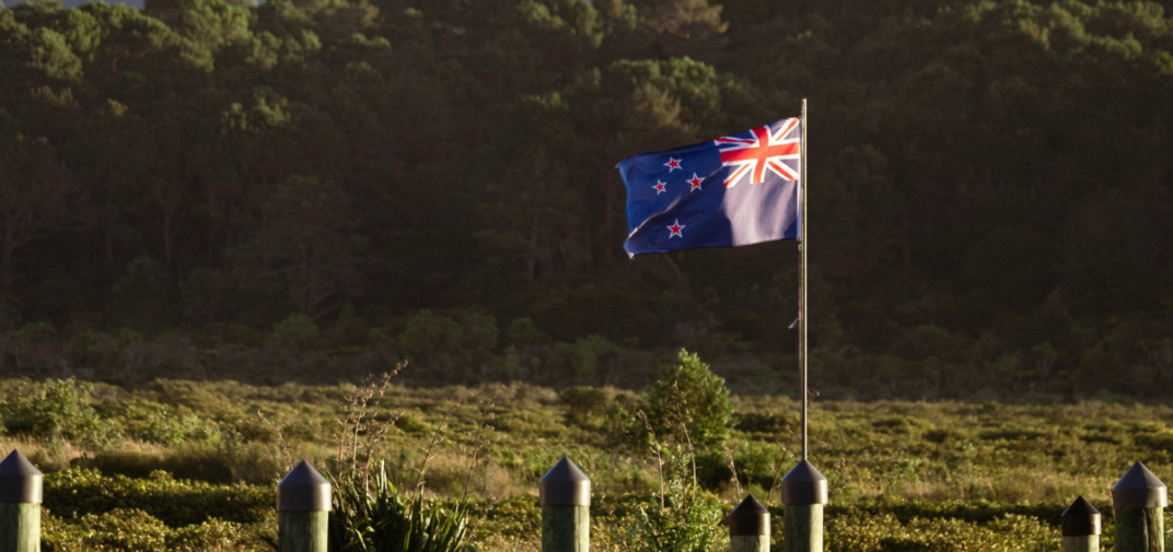 New Zealand Flag in a clearing near the Forest