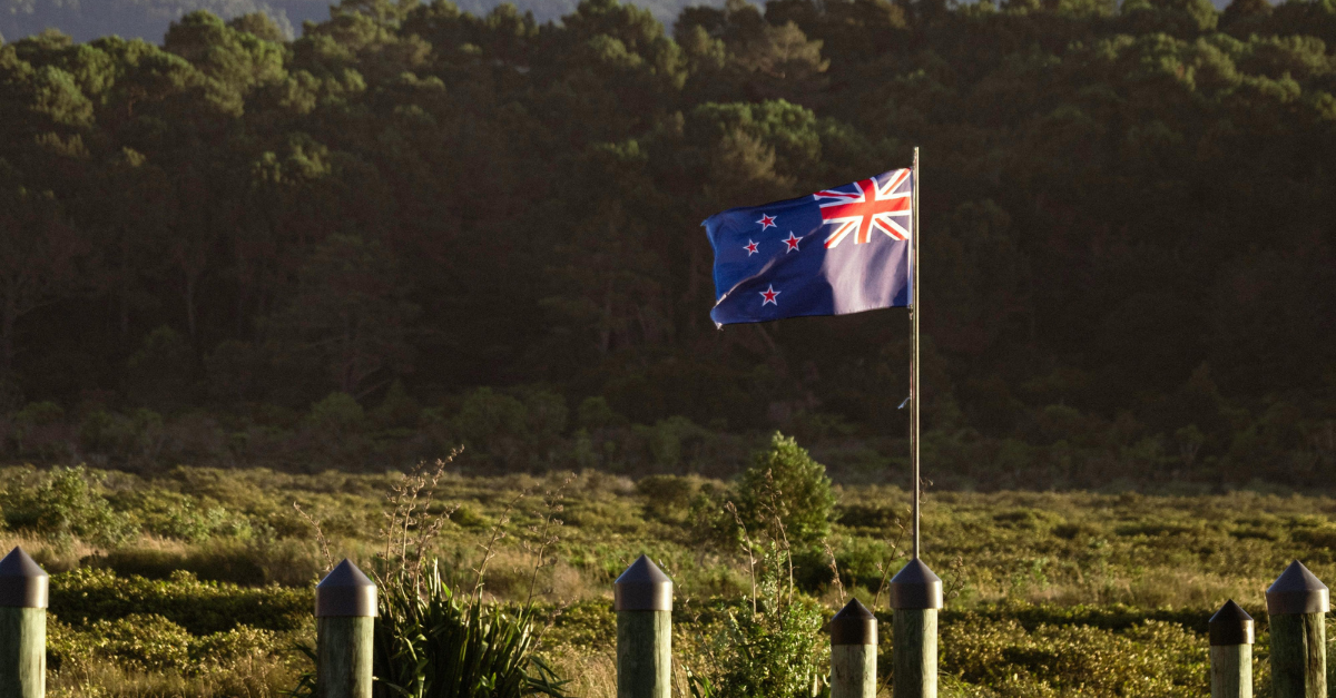 New Zealand Flag in a clearing near the Forest